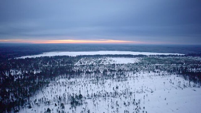 Drone shot gliding along a deserted section of US Highway 2 in Michigan