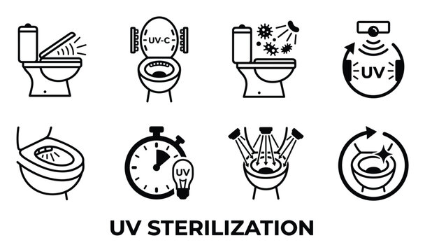 UV sterilization of toilets and sanitation systems for hygiene and germ elimination.
