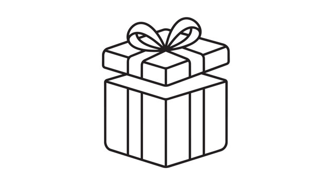 Open gift box with ribbon and bow line art illustration gift giving surprise