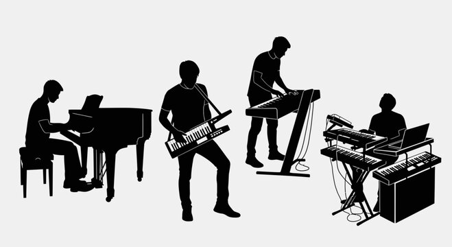 Silhouette of Keyboard Players and Pianists Vector Collection