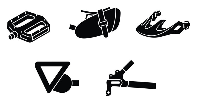 Cycling gear and bicycle components silhouettes for sports equipment stores and service guides