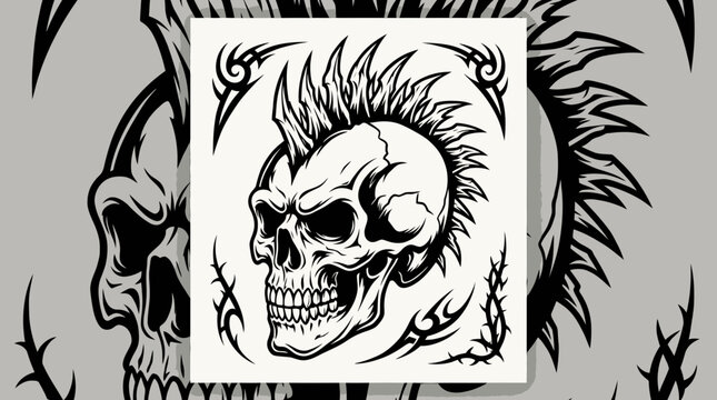 Punk Rock Mohawk Skull Vector Illustration Tattoo Design
