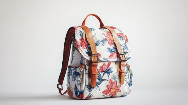 Colorful floral backpack with leather straps