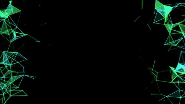 青と緑の三角形ネットワーク 透過 背景 素材 ループAnimation of triangle glowing on blue background