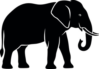 Fototapeta premium Elephant silhouette vector icon, majestic african elephant profile with tusks, black animal wildlife graphic isolated on white background