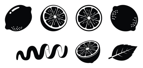 Obraz premium Graphic lemon citrus fruit elements for food drink branding and kitchen decor visuals
