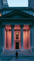 Fototapeta premium Classical Government Building Architecture with Columns and Night Cityscape – Explore Historical Urban Facades