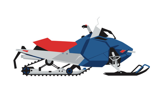 Modern Snowmobile Vector Illustration - Blue, Red, White