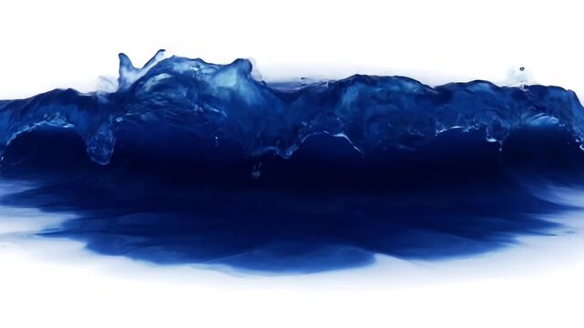 Abstract brush paint with liquid fluid wave flowing in navy blue colors isolated on white background