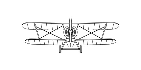 Vintage biplane airplane seen from above, simple line drawing Vector, illustration © Badhon_Designer