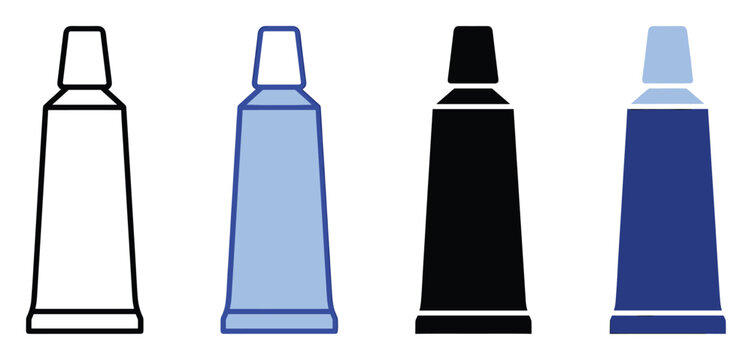 Collection of squeeze tube product container icons in outline, filled, and color styles.