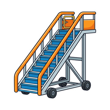 Mobile airport stairs, jet bridge access, boarding ramp vector illustration