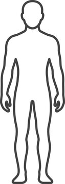 A simple line drawing of a human body without facial features or clothes