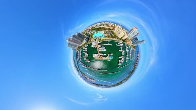 Miami Beach tiny planet aerial drone footage 4k