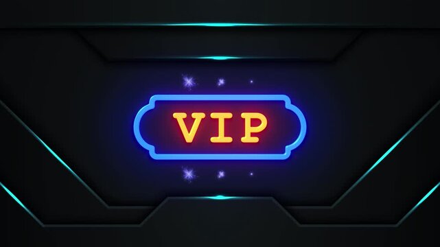 Neon glowing 3D vip text video animation on black background. Neon sign saying vip is glowing animation on background. three-dimensional VIP card motion with neon glow. 3D Vip motion video animation
