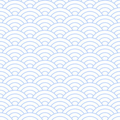 Light Blue Japanese Seigaiha Wave Scale Seamless Pattern - Traditional Geometric Design © 青葉れな