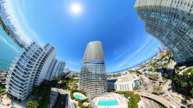 Five Park Condominium Miami Beach aerial rise and launch to orbit tiny planet