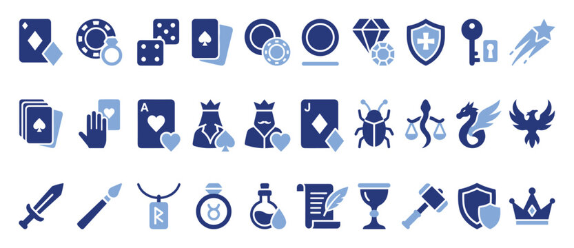 Vast collection of gaming casino and ancient magic icons for various creative projects