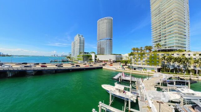 Miami Beach Marina rear view aerial pull out shot
