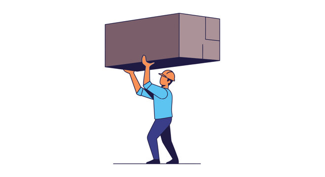 Construction Worker Lifting Heavy Box, Manual Labor and Delivery