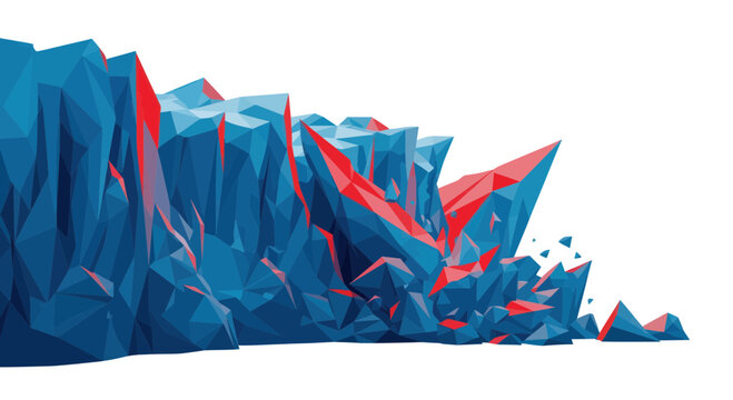 Abstract Geometric Crystal Formation, Blue and Red Polygon Landscape