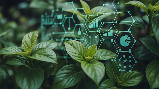 Green sustainable technology concept with eco friendly plant and digital interface