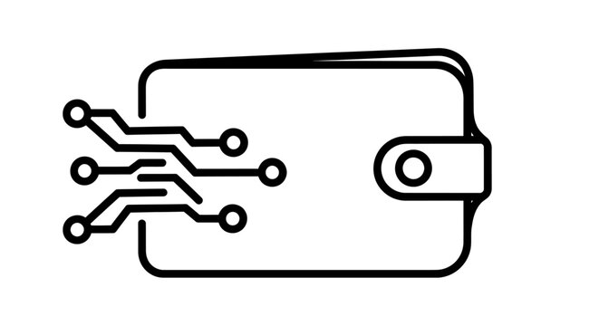 Digital Wallet Icon with Circuitry Elements Demonstrating Secure fintech Concept.