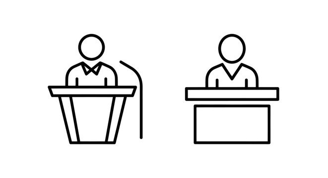 Two presenters at lecterns delivering a formal talk during a conference event.
