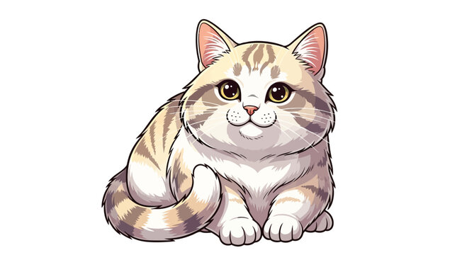Cartoon cat illustration sitting with a happy expression isolated