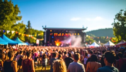 Outdoor music festival crowd enjoying live band.