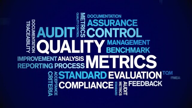 Quality Metrics animated word cloud-text design animation tag kinetic typography seamless loop.