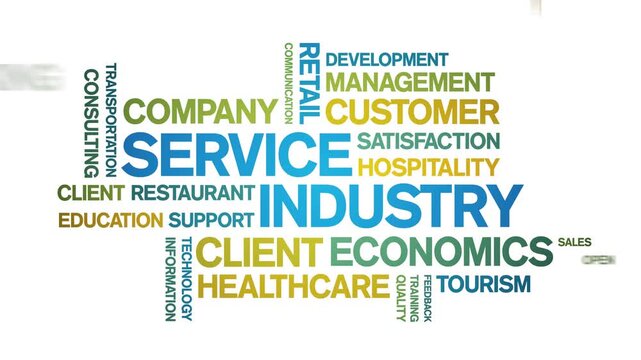Service industry animated word cloud-text design animation tag kinetic typography seamless loop.