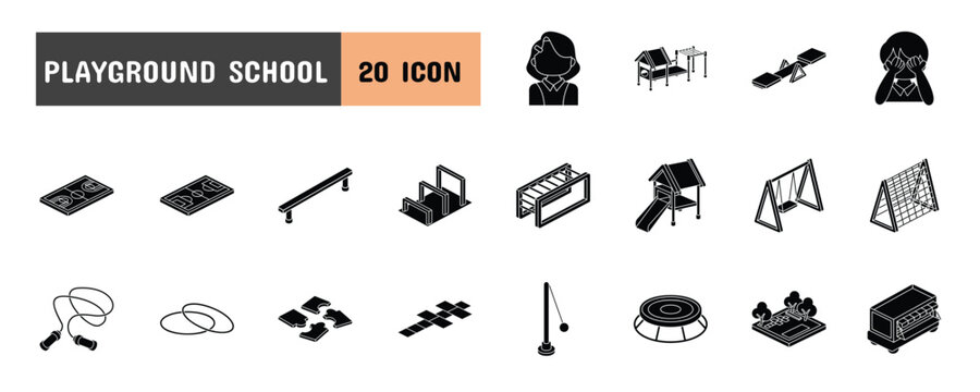 20 Playground School Glyph Icon Illustration Set
