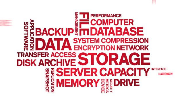 Data Storage animated word cloud-text design animation tag kinetic typography seamless loop.