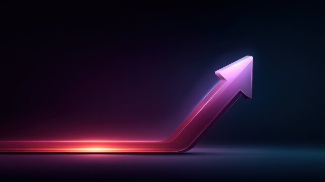 Abstract illustration of a rising arrow design with vibrant neon colors and smooth curves on a dark background representing growth and success