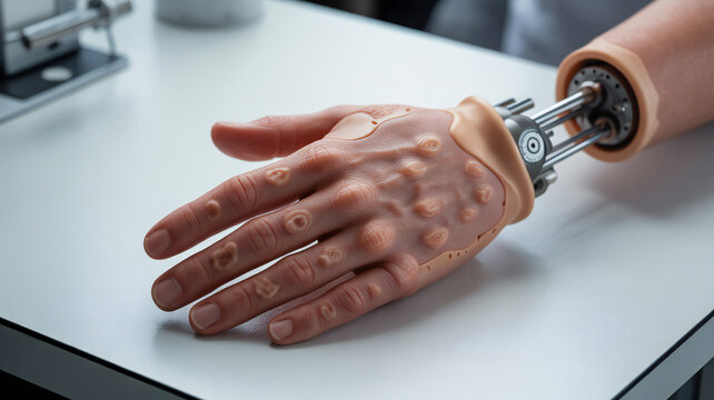 Prosthetic hand with textured skin detailed robotic mechanism
