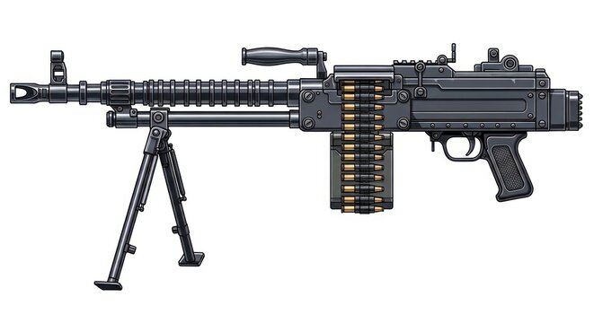 Modern Light Machine Gun with Bipod Isolated.