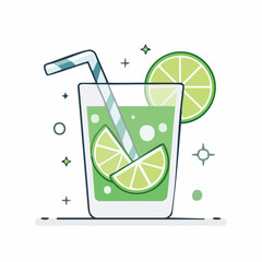 Obraz premium Refreshing Lime Drink with Straw and Slices