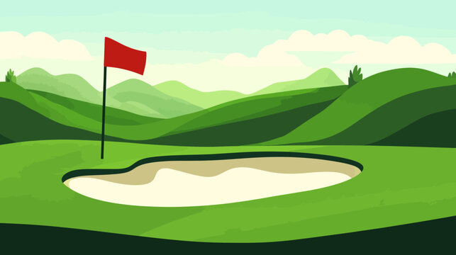 Stylized digital art of a golf course with a bunker