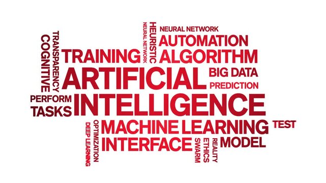 Artificial intelligence animated word cloud-text design animation tag kinetic typography seamless loop.
