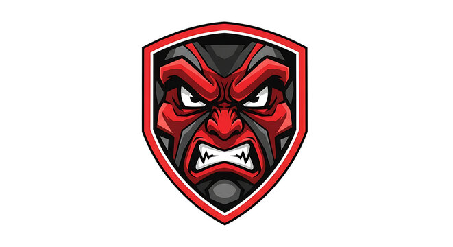 Aggressive Red Demon Face Emblem - Fierce Warrior Mascot Logo Design