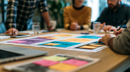 Fototapeta premium Business Meeting Collaboration: Teamwork in Action with Brainstorming and Planning in a Creative Workspace