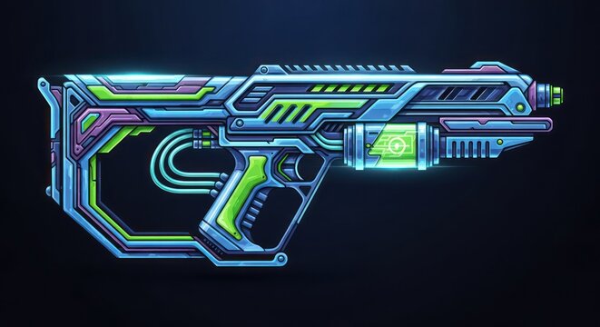 Futuristic SciFi Blaster Gun Weapon Illustration. (1)