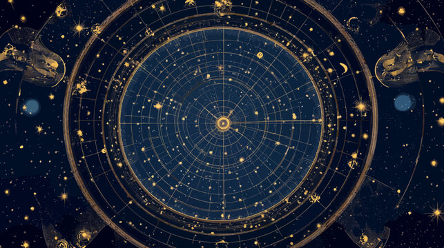 Hyperspatial portal with concentric circles, geometric patterns, cosmic motifs, celestial navigation, digital abstraction