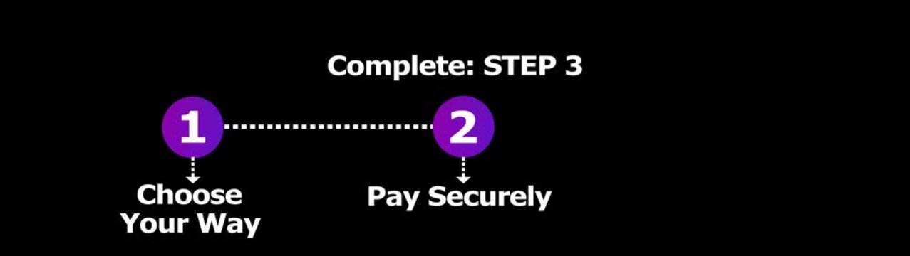 Minimalist graphic animation showing progress bar and secure payment checkout. Dynamic motion graphic clip featuring step progress timeline for web commerce interface.