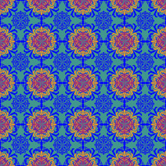 Fototapeta premium Elegant green high fashion seamless pattern with traditional Thai motifs. Perfect for luxury home decor, sophisticated wallpaper, and ethnic textile design.
