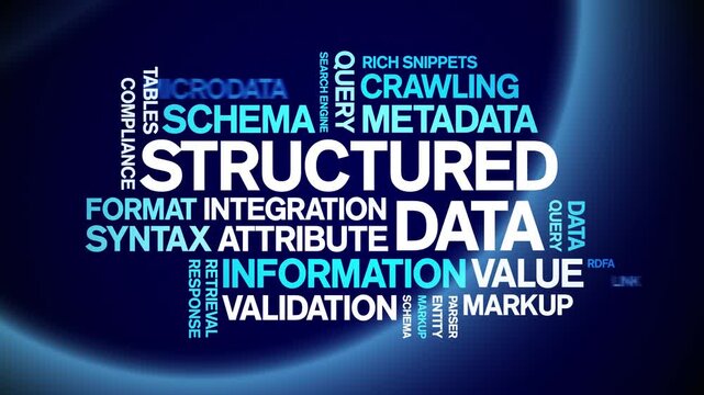 Structured Data animated word cloud-text design animation tag kinetic typography seamless loop.