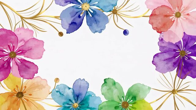 Vibrant watercolor flower border frames for video.