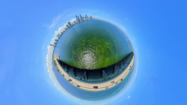 Key Biscayne Miami aeial stock video tiny planet special effects 4k