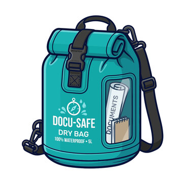 Waterproof dry bag with documents and notepad, teal color, 5L capacity